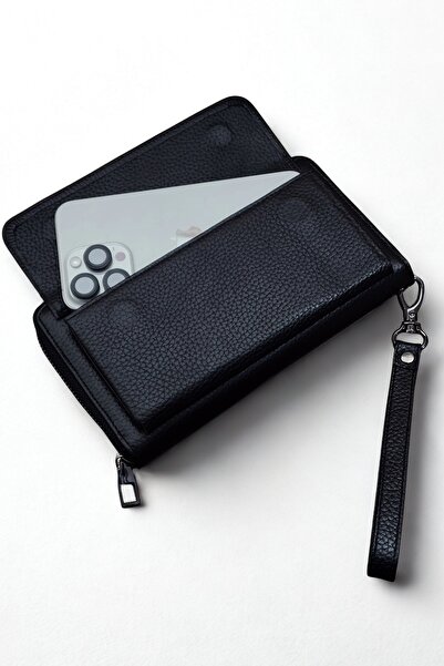 VANİLLA COLLECTİON 100% Genuine Leather Unisex Handbag with Magnetic Phone Compartment and Hand and Wrist Strap