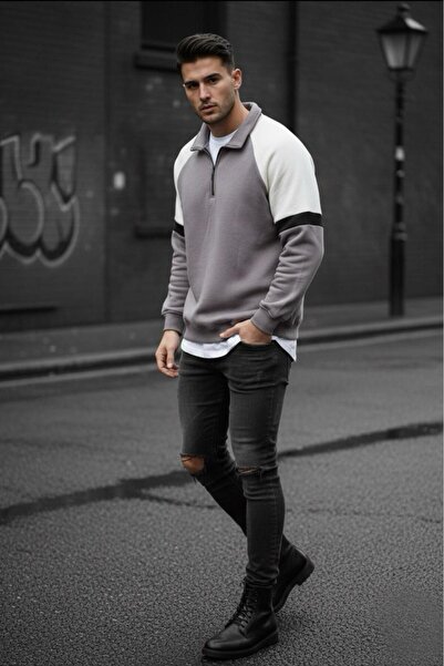 Oksit Wesst Three Thread Sh Fleece-Lined Half Zipper Collar Men's Sweatshirt