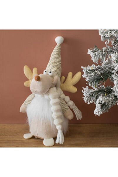 OEM Ecru Christmas Reindeer Decorative Figurine with Knitted Hat 28cm