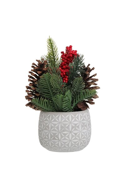 OEM Decorative Christmas pot with branches, cones & berries ø24x22cm