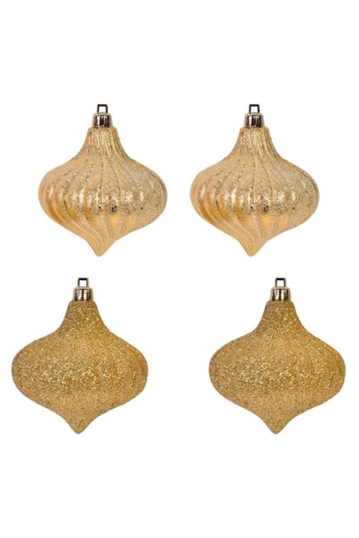 ANTBRO Set ornamente de Crăciun - Globuri cu sclipici auriu mat 8 cm (4 buc)