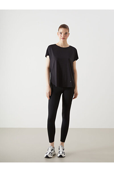 LC Waikiki Black Crew Neck Printed Women's Sports T-Shirt