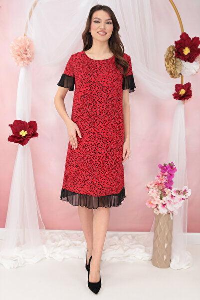 Vanessa Line RO Diaphanous red veil dress with black animal print