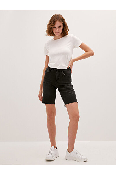 LC Waikiki Black Pocket Detailed Ripped Patterned Women's Bermuda Rodeo Jean Shorts