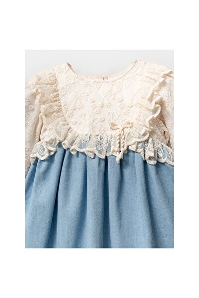 Baby Kız Bebek Roba Brode Detaylı Uzunkol Elbise