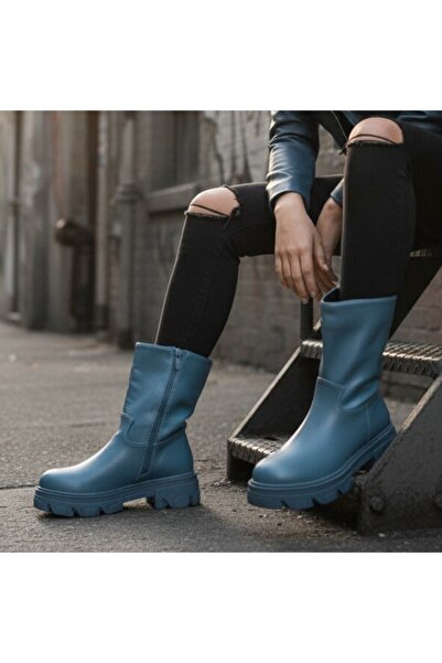 OEM Ghete îmblănite pentru damă, cu platformă, piele ecologică, închidere fermoar, B21-68