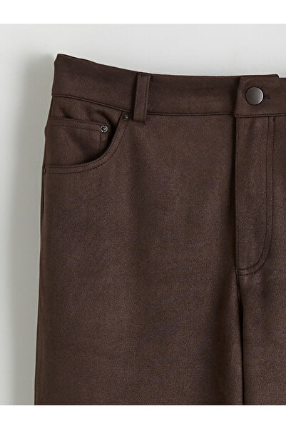 LC Waikiki Brown Standard Fit Women's Suede Look Trousers