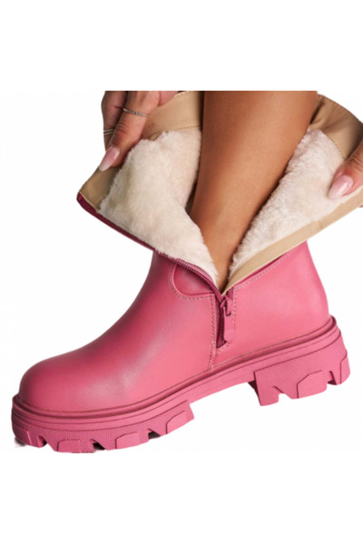 OEM Women's fur boots, with platform, eco-leather, zipper closure, B21-68