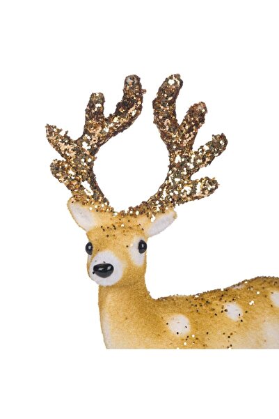 OEM Velvet Reindeer Christmas Decorative Figurine with Glitter Beige 22cm