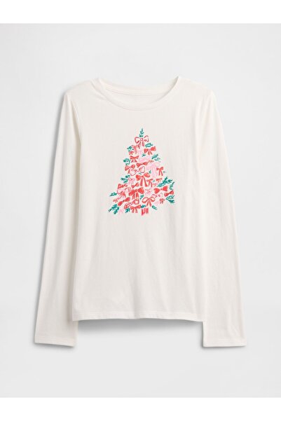 GAP Kız Çocuk Beyaz Grafik Baskılı T-Shirt