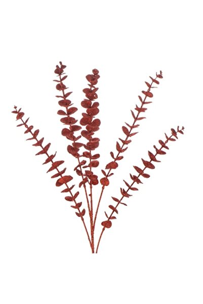 OEM Creangă decorativă roșie de Crăciun cu frunze de eucalipt și sclipici, 83 cm