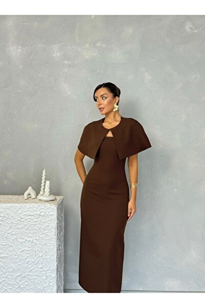 Nesil Strapless Long Length Evening Stylish Special Occasion Women's Regina Dress with Cape