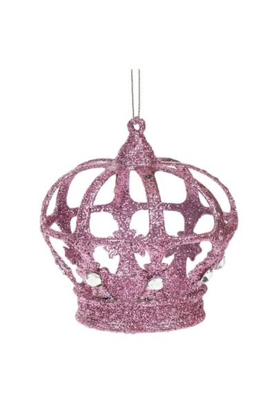 OEM Ornament de Crăciun pentru brad - Coroană roz iridescentă cu sclipici și ...