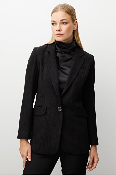 Moda İlgi Modailgi Fitilli Kadife Tek Düğme Klasik Ceket Siyah