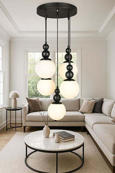 VENON Kardan Adam 5li Sarkıt SİYAH BEYAZ GLOP TAVAN MONTAJLI Sarkıt Avize Sal...