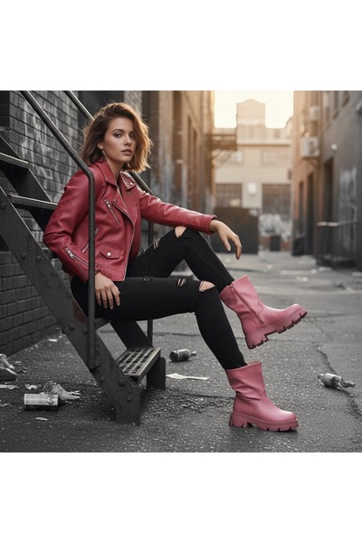 OEM Women's fur boots, with platform, eco-leather, zipper closure, B21-68