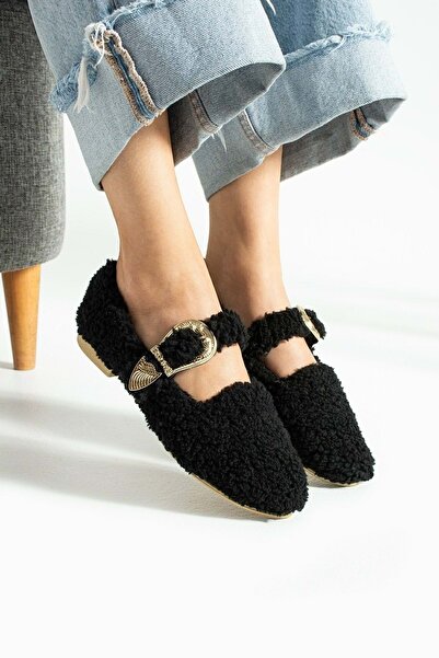 AYAKCİTY Kadın Tokalı Kışlık Babet Ev ve Dış Mekan Ayakkabısı