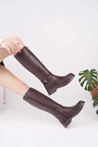 besoin shoes store Date Women's Brown Buckle Detailed Boots