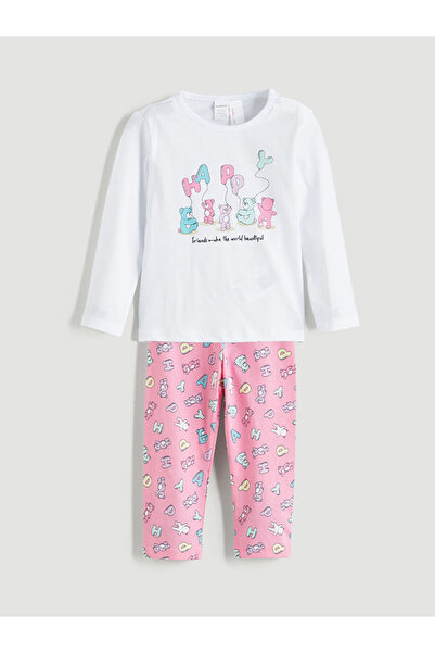LC Waikiki White Crew Neck Baby Girl Pajama Set