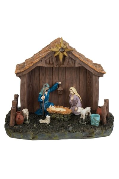 OEM Scenă Nașterii Domnului cu lumină LED, polirășină pictată manual, 16x12x1...