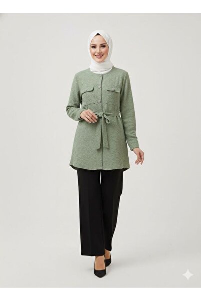 dibcollectionn قميص نسائي بحزام عند الخصر وأزرار حجرية