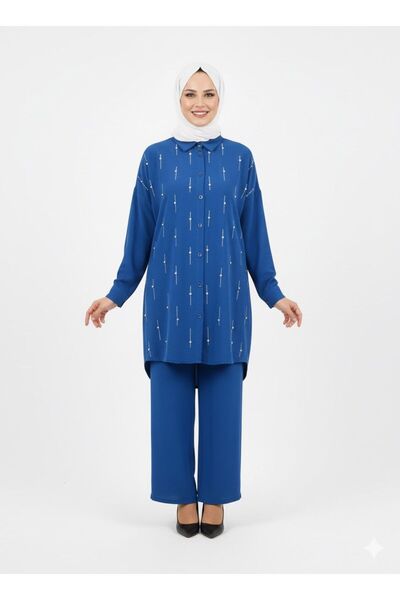 dibcollectionn Stone-Embroidered Shirt Hijab Set