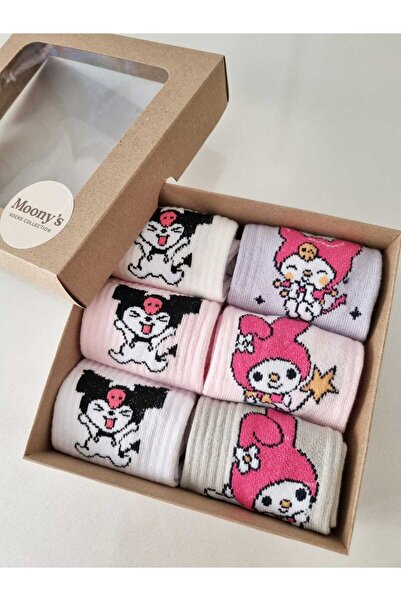 Moonys Socks Collection Kız Çocuk Özel Seri Karakterli Kolej 6'lı Çorap Seti