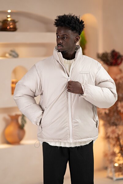AKÇAYLAR Oversized (Loose Cut) Mock Neck Zipper Closure Inflatable Jacket