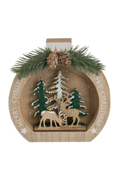 OEM Sferă decorativă de Crăciun din lemn cu ren și lumină LED 15x15cm