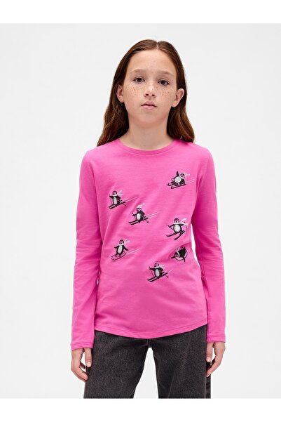 GAP Kız Çocuk Pembe Grafik Baskılı T-Shirt