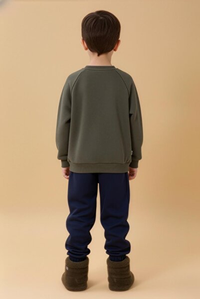 Perendi Boy's Comfortable Fit Pocket Detailed 2-Piece Sweatshirt with Fleece Inside – Khaki & Navy Blue