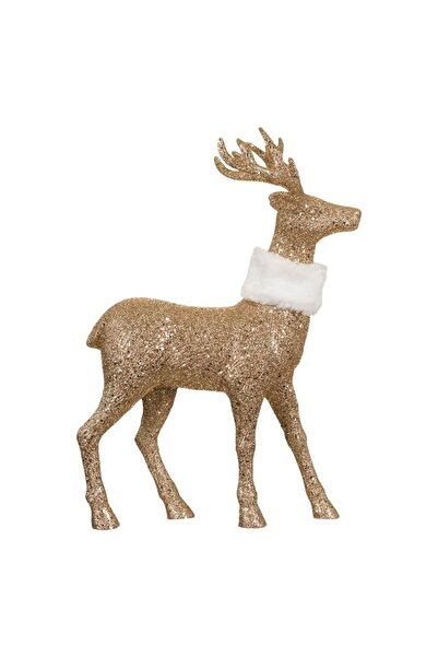 OEM Christmas Decorative Reindeer Figurine Gold Glitter White Fur 44 cm