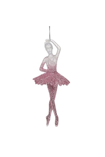 OEM Ornament de Crăciun cu balerină și sclipici, roz și argintiu, 17 cm