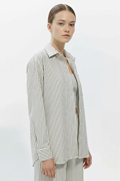 Allyco Cămașă liliac cu mânecă lungă și buzunare cu dungi