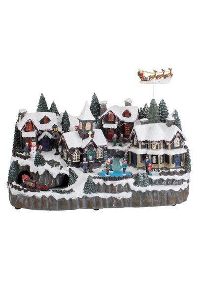 OEM Sat de Crăciun cu sanie, lumini, muzică și mișcare 50x30x37cm