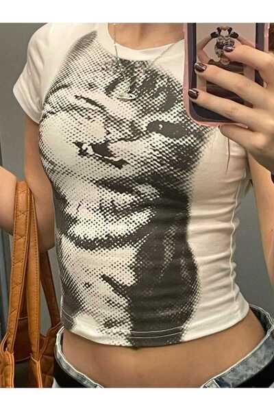 İsra Ayyıldız Moonstar Collection Cute Baby Cat Y2K Baskılı Kısa Kollu T-Shirt