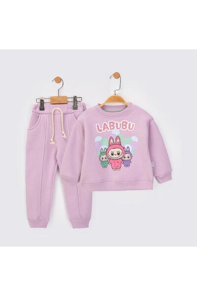 baby flamindo Silvery Printed 3-Thread Shard Fleece-Lined Children's Tracksuit Set