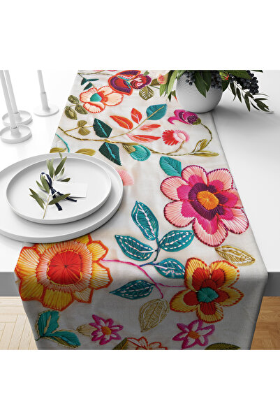 Filamente Digital Printed Runner - Embroidery Look Floral Pattern - 140X40 cm