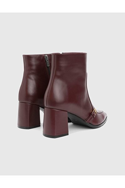 İLVİ Daen Genuine Leather Women's Burgundy Heeled Boots