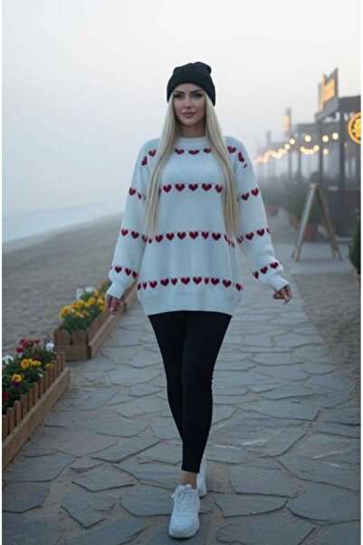 METLAM TEKSTİL Crew Neck Heart Knit Sweater