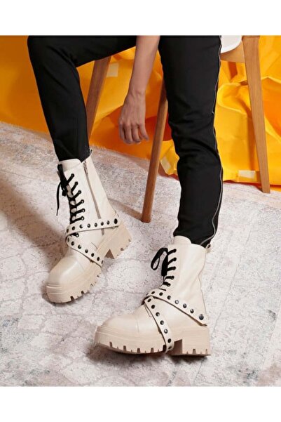 Vanilla Days Agatha Genuine Leather Winter Boots - Cream, 5cm Rubber Sole