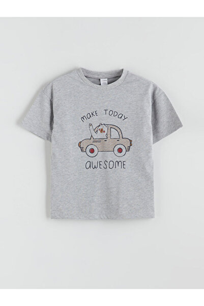 LC Waikiki Gray Crew Neck Boys' T-Shirt and Shorts