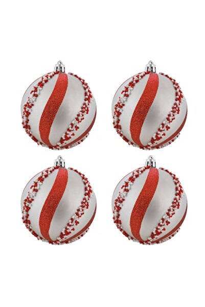 OEM Set globuri de Crăciun „Candy” argintii mate cu mărgele sclipitoare Ø8cm ...