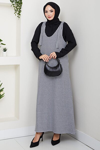 hafsamina Goose Feet Pattern Gilet Dress Black Hm2865