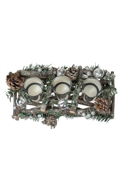 AB HOMES Decorative triple candle holder for pill candles, Christmas decoration with wood