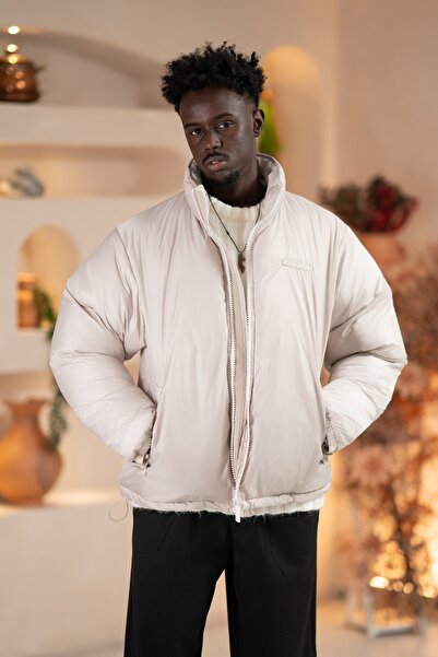 AKÇAYLAR Oversized (Loose Cut) Mock Neck Zipper Closure Inflatable Jacket