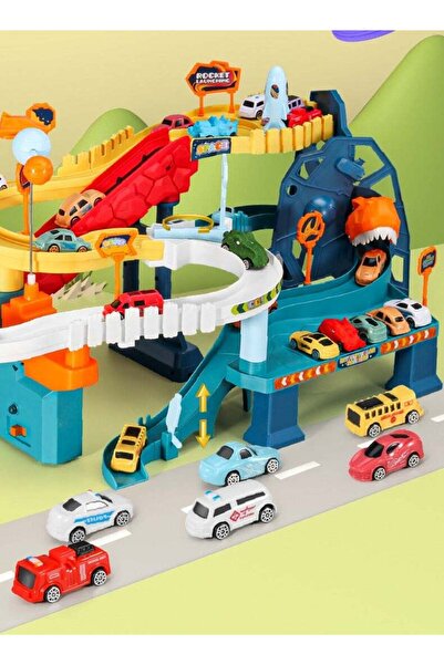 littlerock Dinosaur Space Track Toy Car Ramp Play Set with 4 Mini Racer Cars