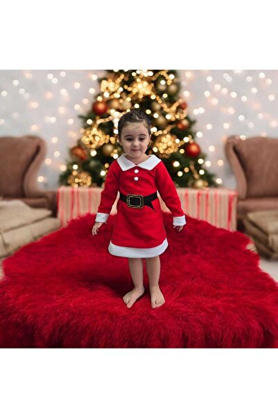 Lider MAGNESİA Girl's Fleece Santa Claus Party Costume with Hat and Belt 1-4 Years