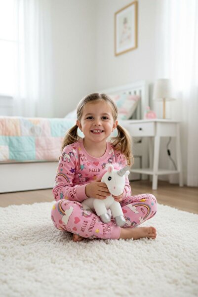 morbella Kız Çocuk Pijama Takımı Uzun Kollu | Unicorn, Kuğu, Bale, Çilek Bask...