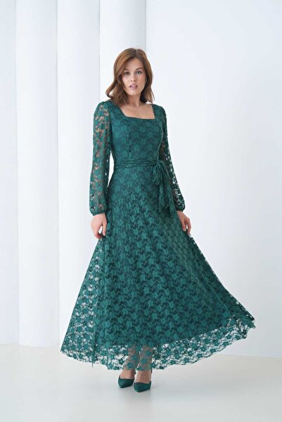 CİXAPLE Φόρεμα με τετράγωνο λαιμόκοψη ελαστικό ύφασμα με δαντέλα